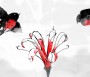 black and white birds and flower with red stains